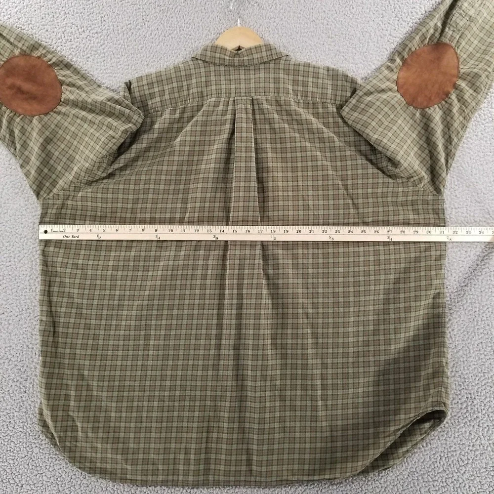 Polo Ralph Lauren Shirt Mens Big 3X Green Plaid Elbow Patch Long Sleeve Cotton